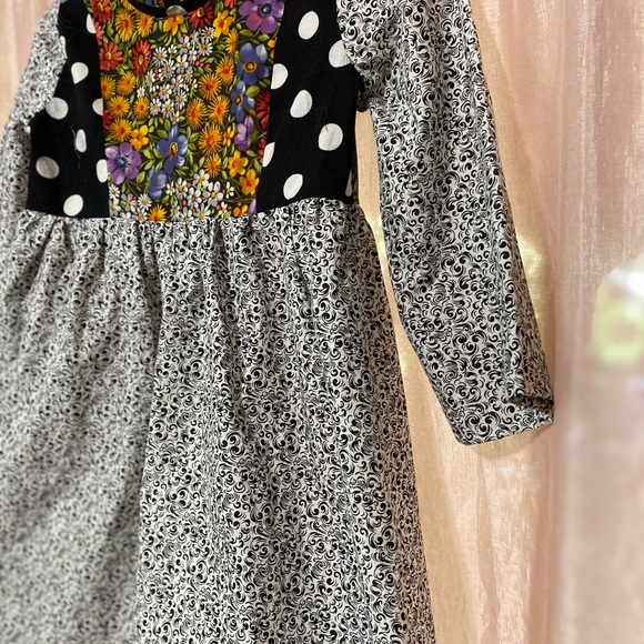 Girls mixed pattern long sleeve dress - Picture 4 of 9